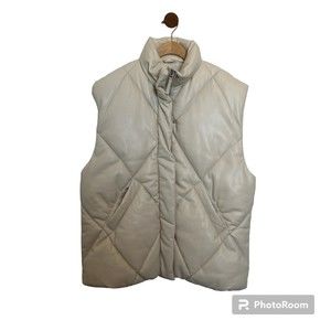 Oversized Abercrombie & Fitch Womens Vest Puffer Large Cream Full Zip-up